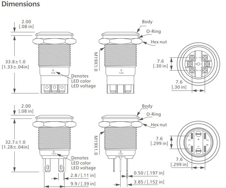 L19 Series power symbol Anti vandal switch drawing