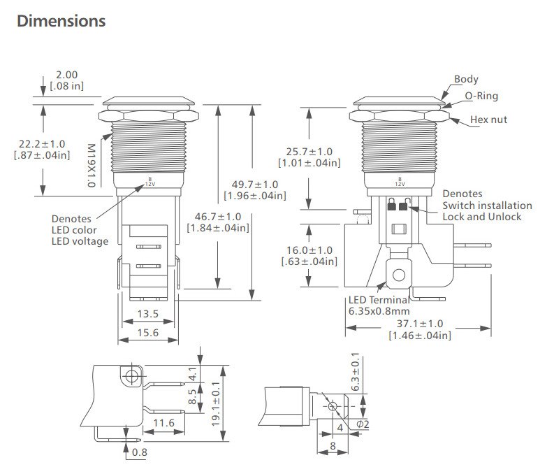 1-L19B Series heavy duty Anti vandal switch drawing