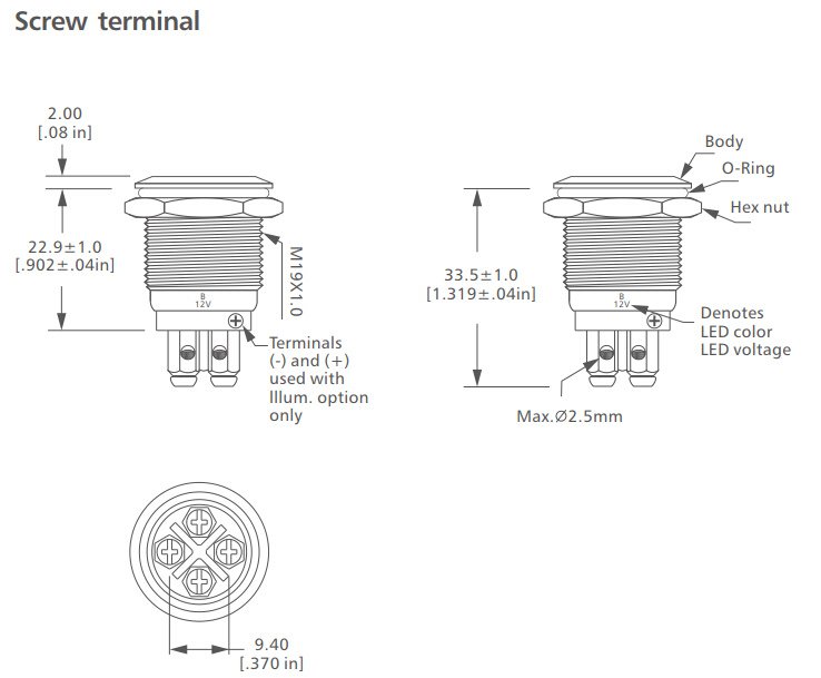 L19M Series base voltage Anti vandal switch drawing