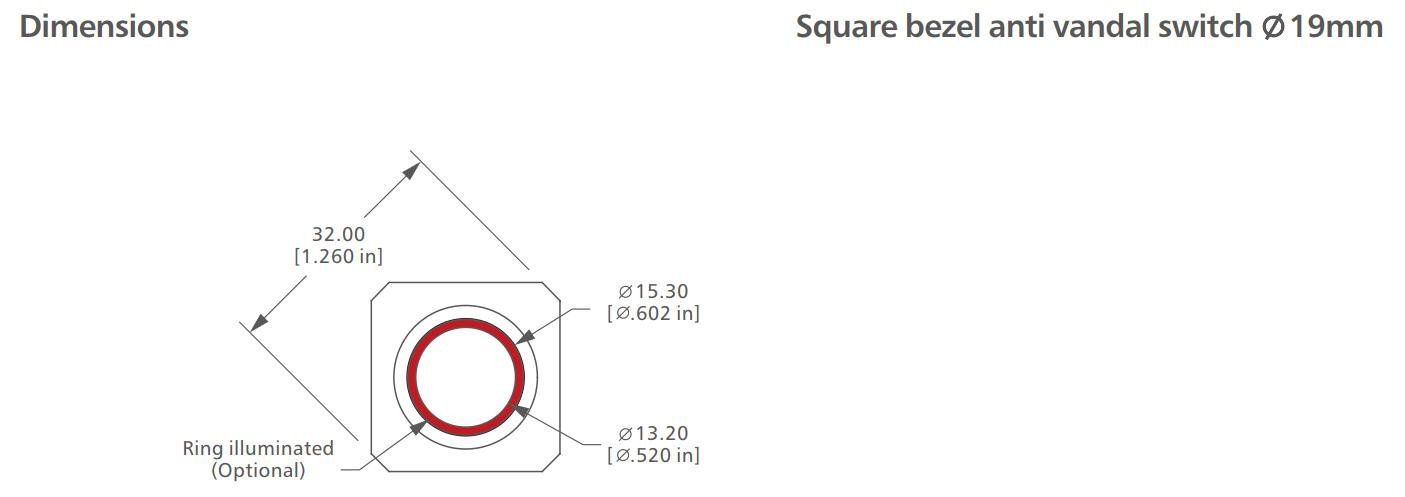 L19S Series momentary or latching Anti vandal switch drawing