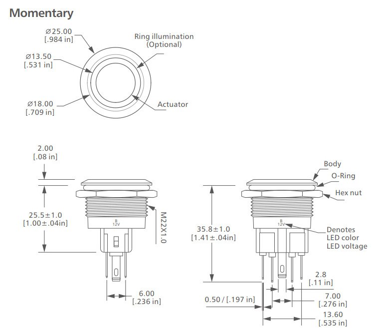L22 Series push power Anti vandal switch drawing