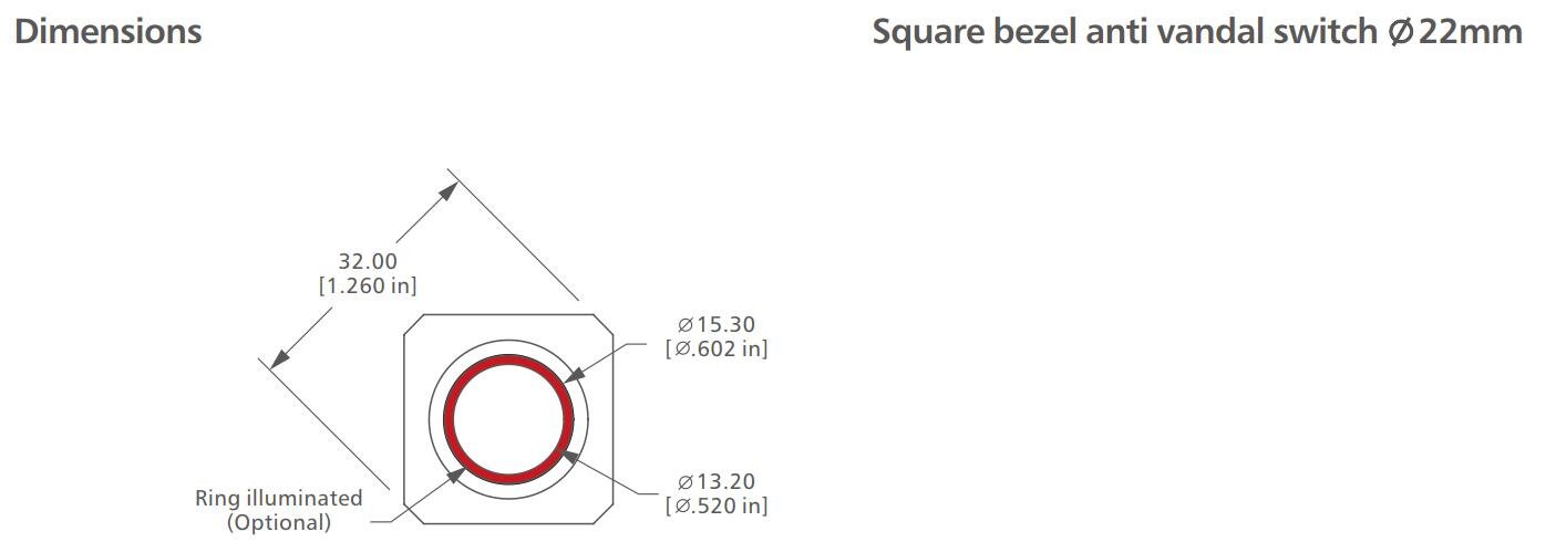 L22S Series illuminated square Anti vandal switch drawing