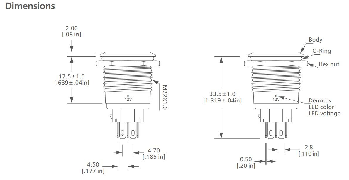 L22T Series latching 2no2nc Anti vandal switch drawing
