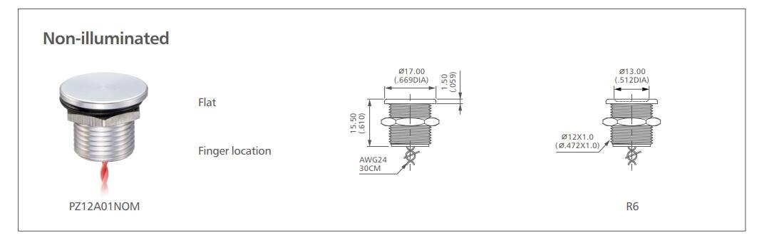 PZ12 Series non illuminated piezo switch switch drawing