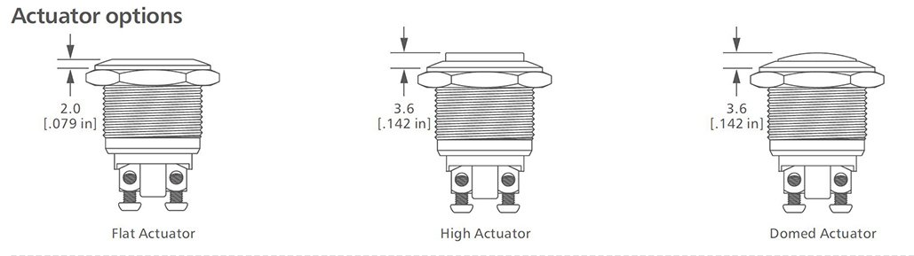 1-V19 Series different actuator Anti vandal switch drawing