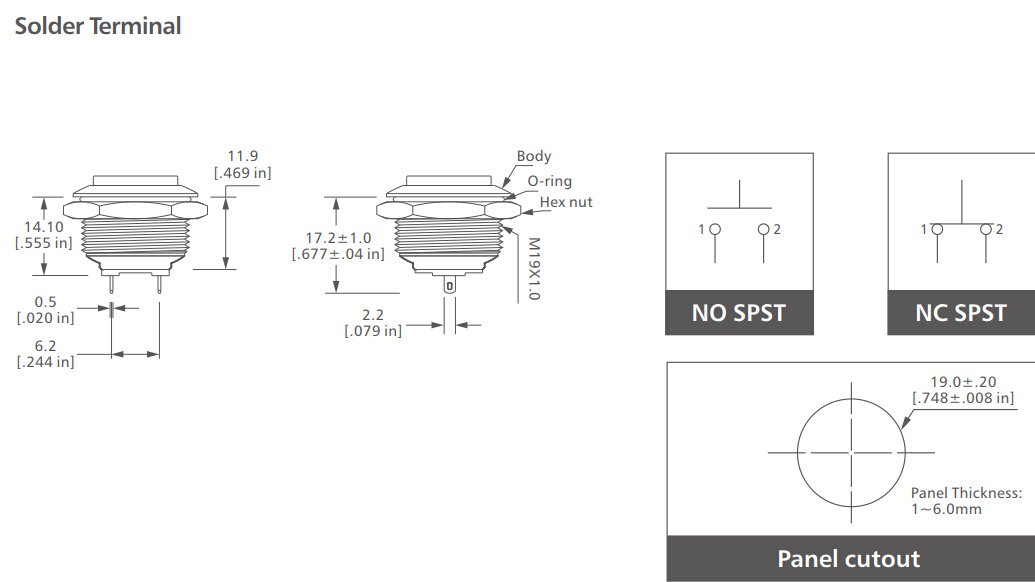 1-VS19 Series nickel plated brass Anti vandal switch drawing