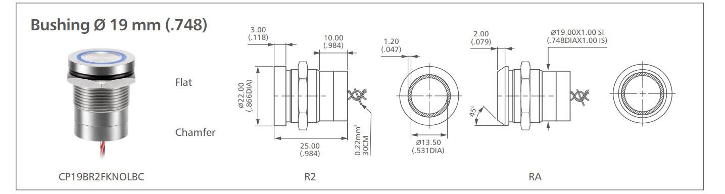 CP19 Series bi-colours capacitive switch switch drawing