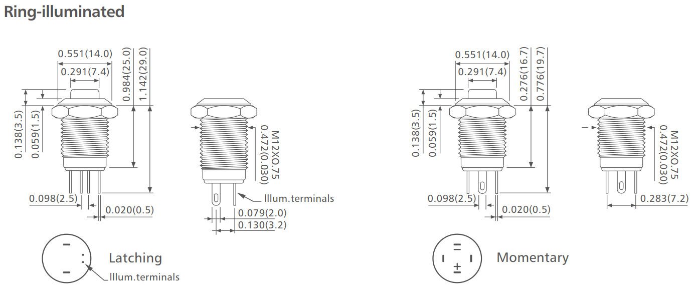 2-L12 Series momentary Anti vandal switch drawing