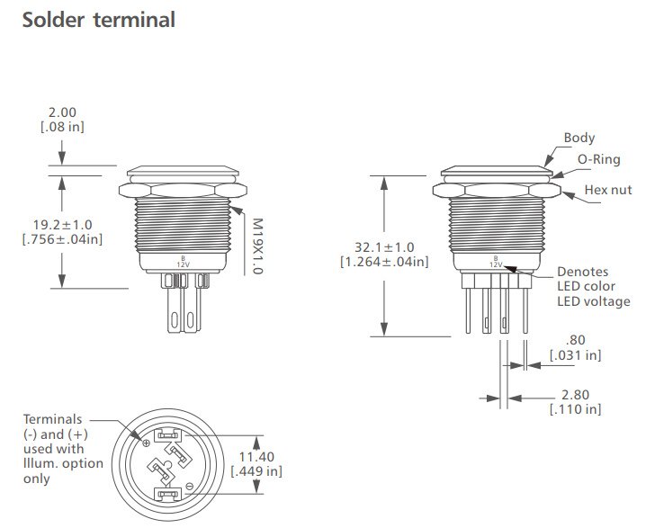 L19M Series symbol transparent Anti vandal switch drawing