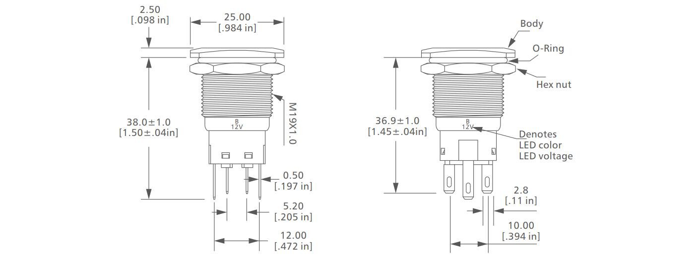 L19S Series 1no1nc Anti vandal switch drawing