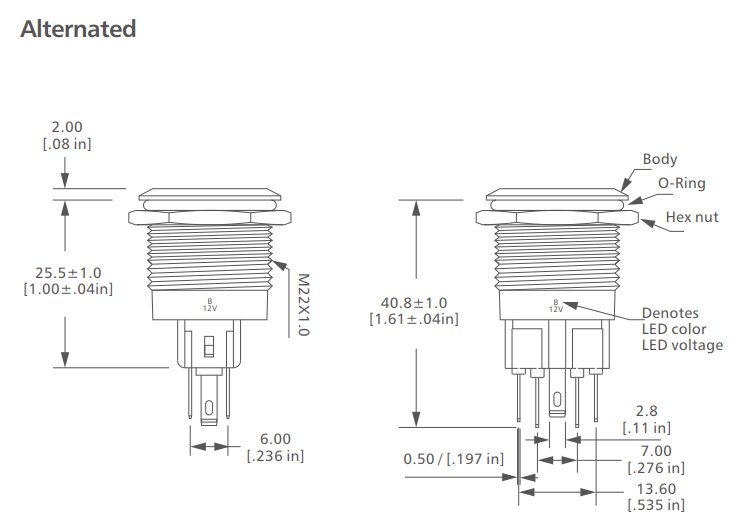 L22 Series metal materials Anti vandal switch drawing