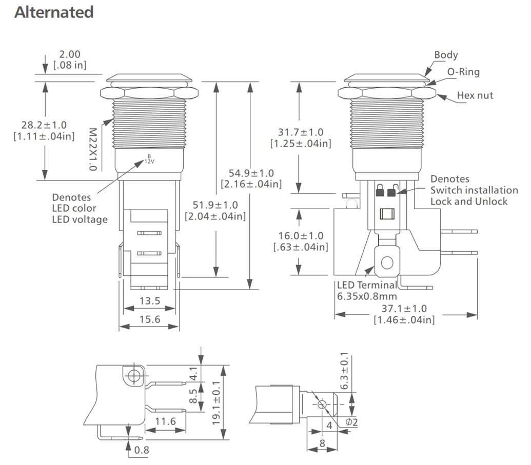 L22B Series 220v led Anti vandal switch drawing
