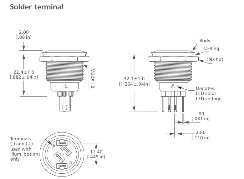 L22M Series 50mA 24VDC Anti vandal switch drawing
