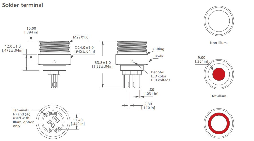 L22O Series silver alloy Anti vandal switch drawing