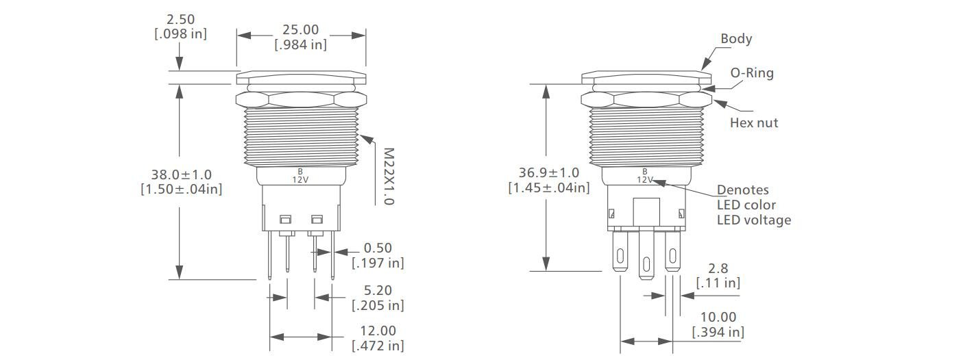 L22S Series ip65 square Anti vandal switch drawing