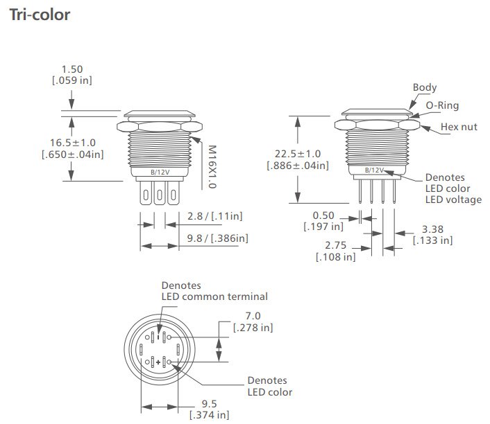 2-LS16 Series SPST Anti vandal switch drawing