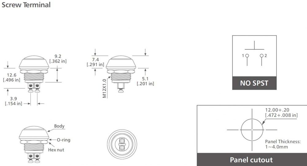 2-V12 Series Mini Anti vandal switch drawing