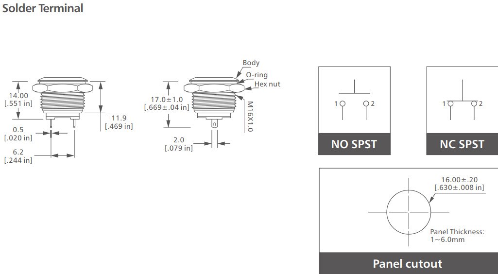 2-V16 Series low voltag Anti vandal switch drawing