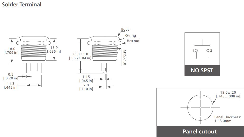 2-V19 Series normally closed Anti vandal switch drawing