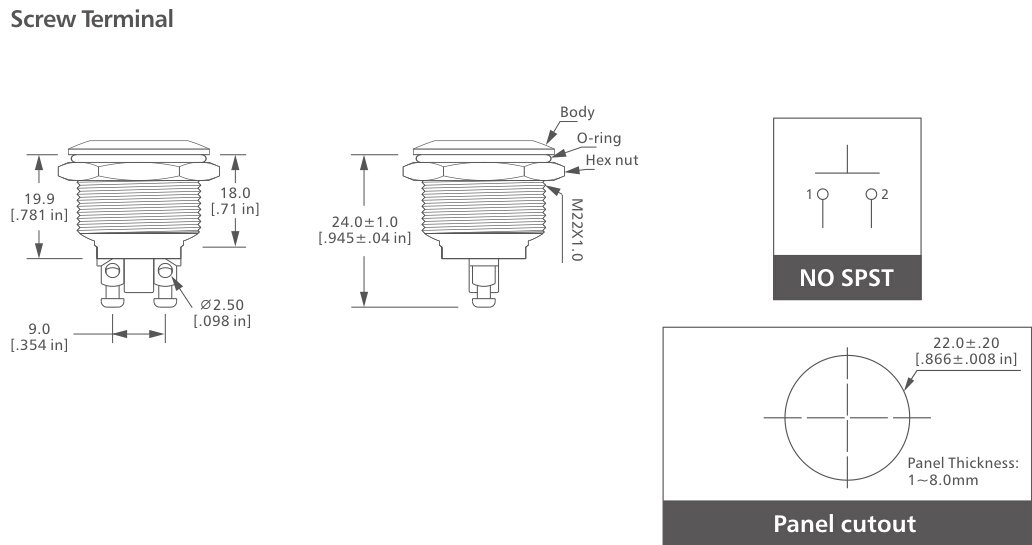2-V22 Series momentary reset Anti vandal switch drawing