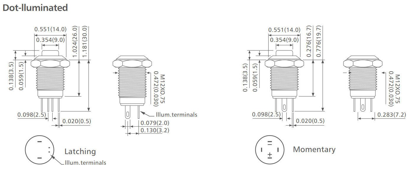 3-L12 Series latching Anti vandal switch drawing