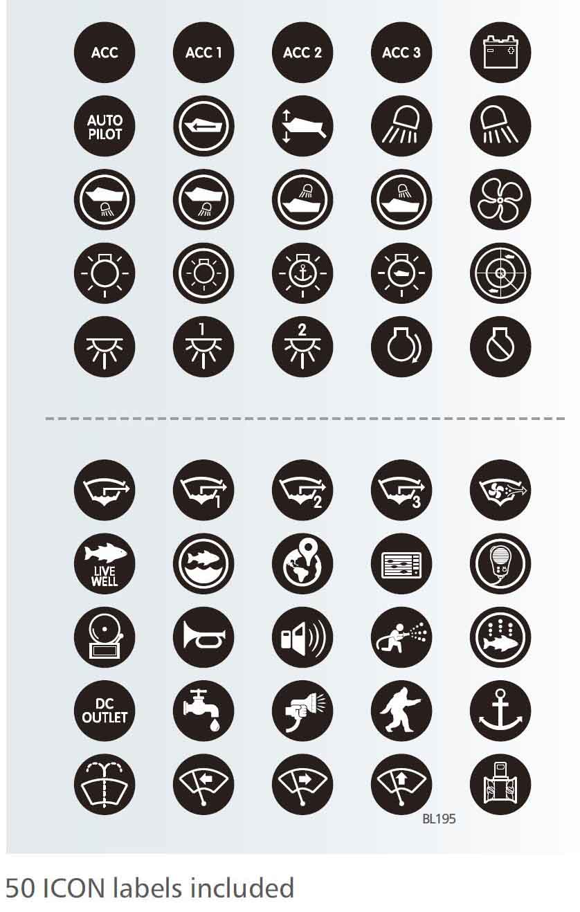 BL16,19, 22, 25 Series waterproof Anti vandal switch with label kit 50 icons