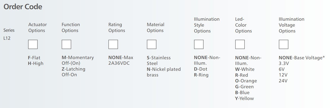 L12 Series ring illuminated Anti vandal switch order code