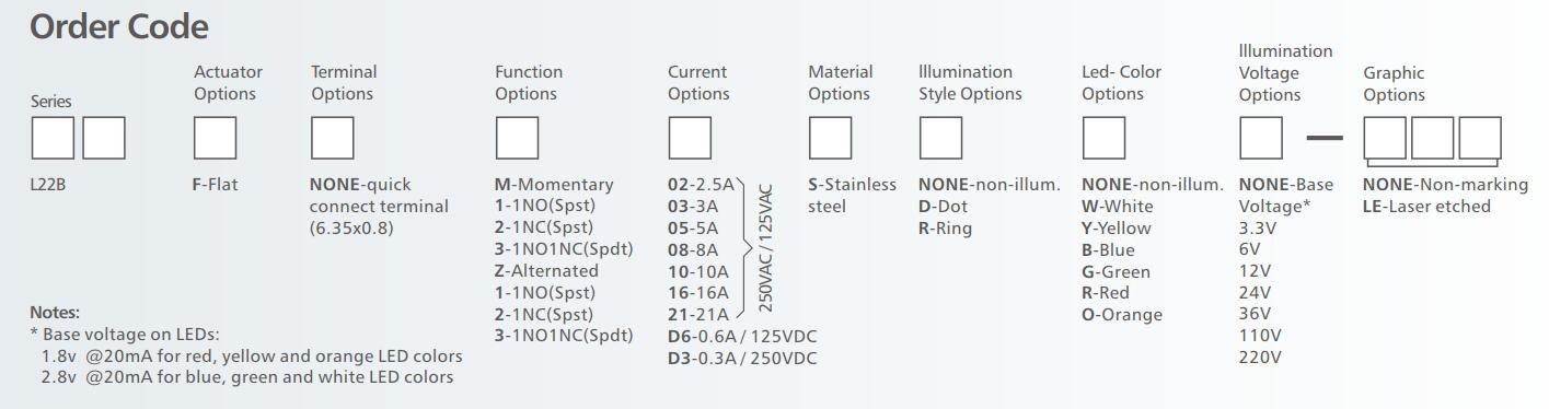 L22B Series 21A Anti vandal switch order code