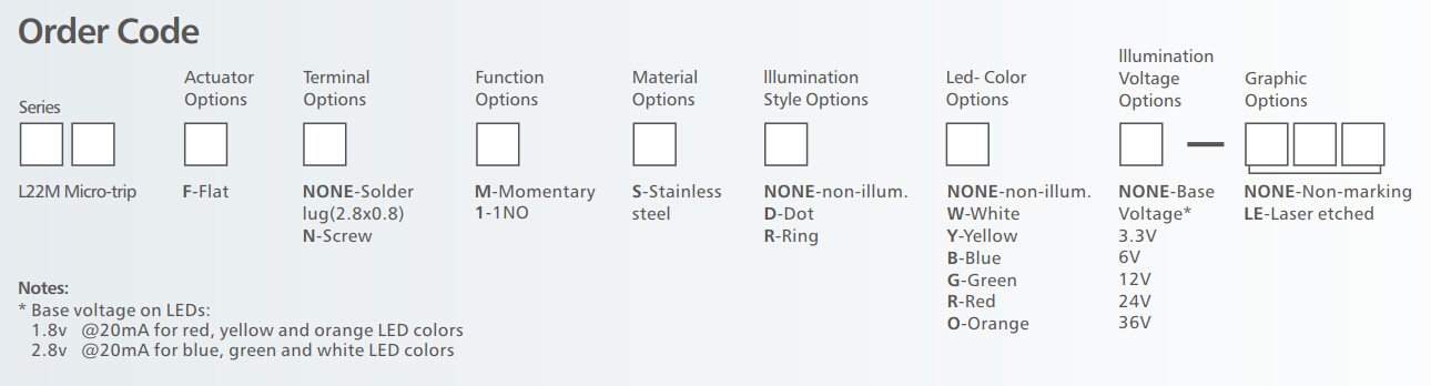 L22M Series short distance Anti vandal switch order code