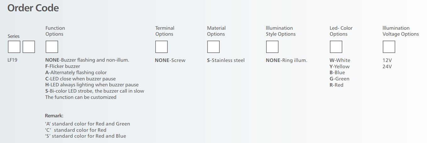LF19 Series flicker Buzzer order code