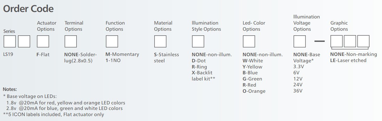 LS19 Series 2A Anti vandal switch order code