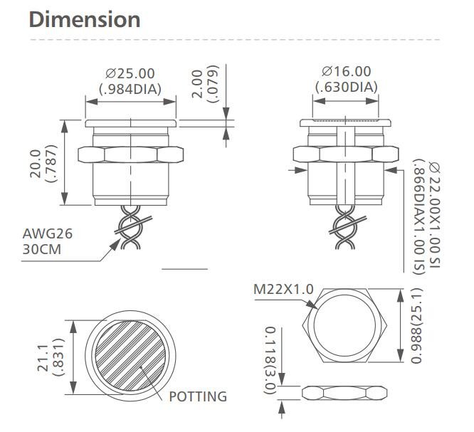 PP22 Series piezo switch switch drawing