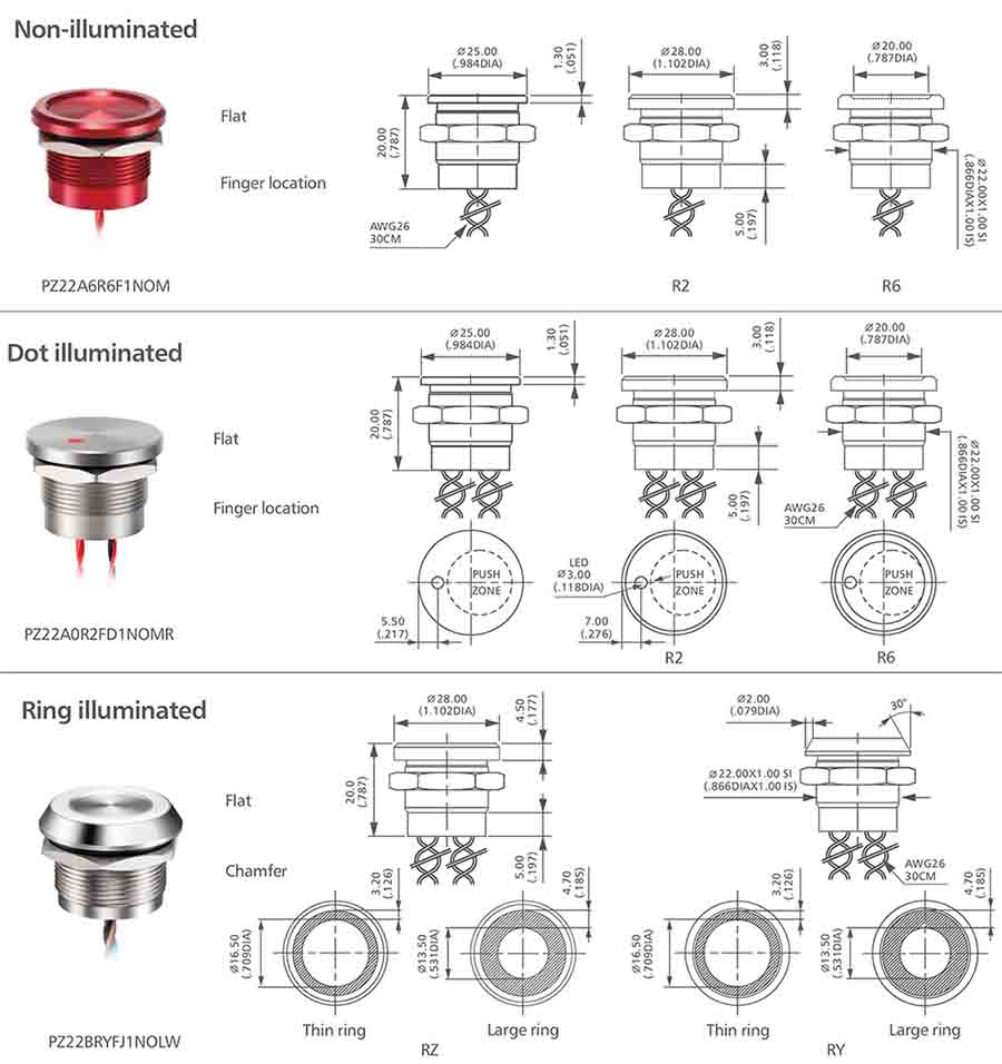 PZ22 Series alternated piezo switch switch drawing