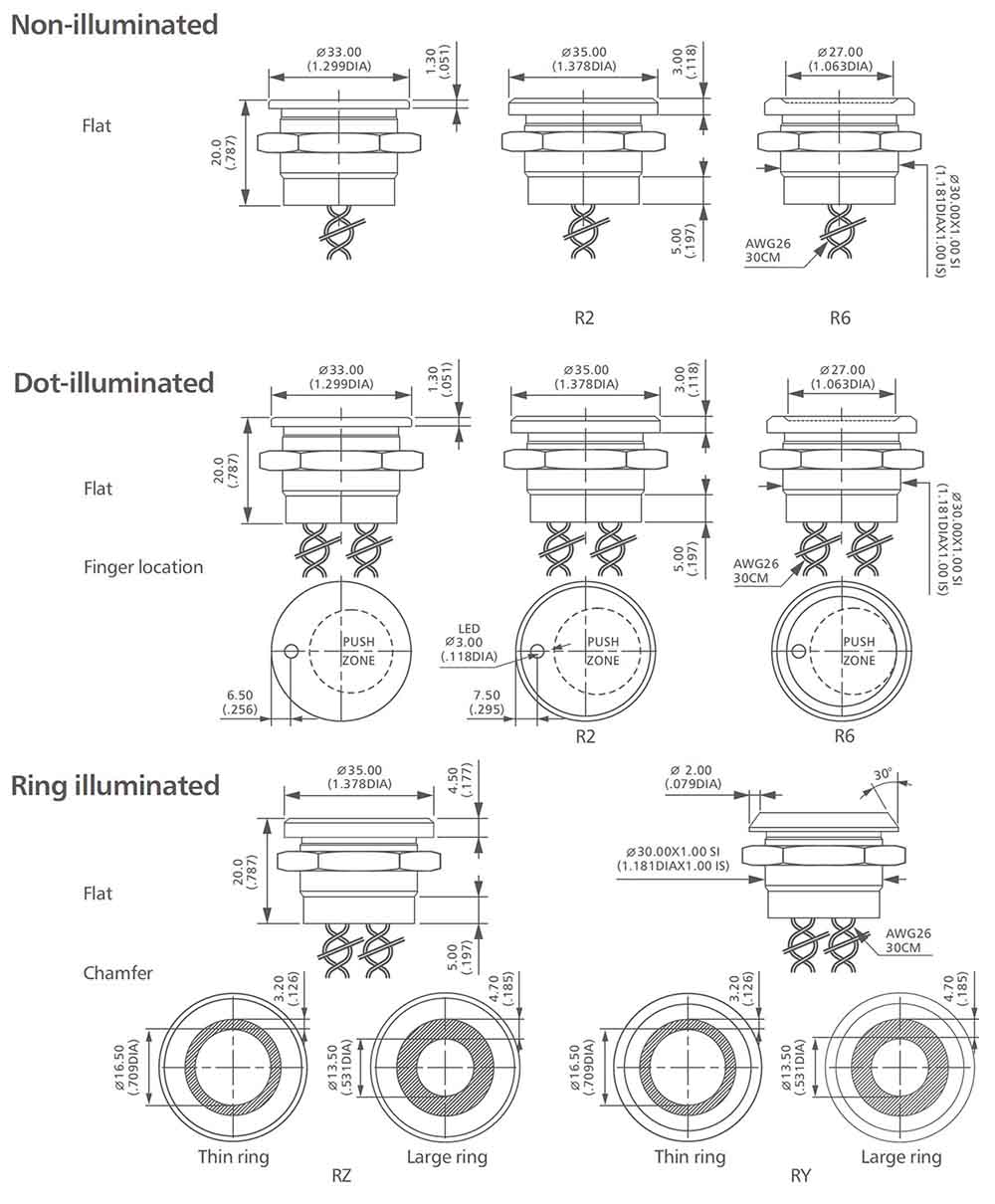 PZ30 Series think ring piezo switch switch drawing