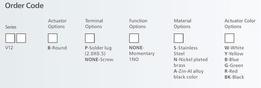 V12 Series waterproof Anti vandal switch order code