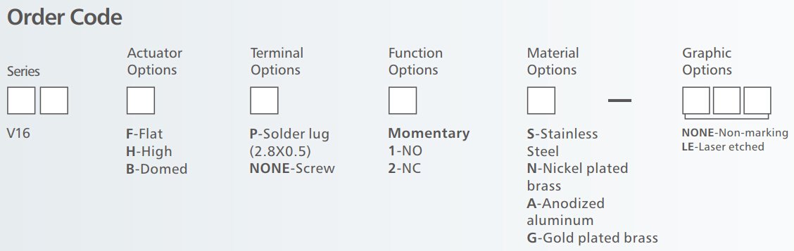 V16 Series momentary Anti vandal switch order code