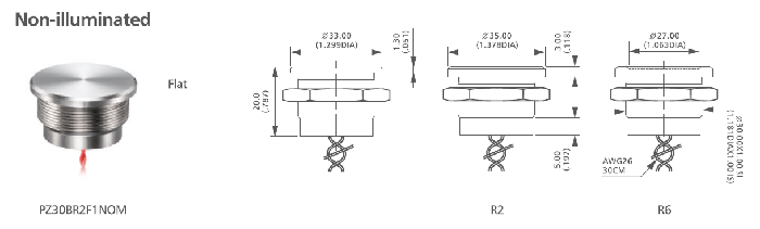 5- non illuminated 30mm push button switch actuator