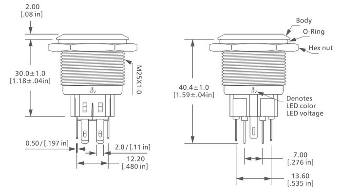 3-dimension of momentary 25mm push button switch