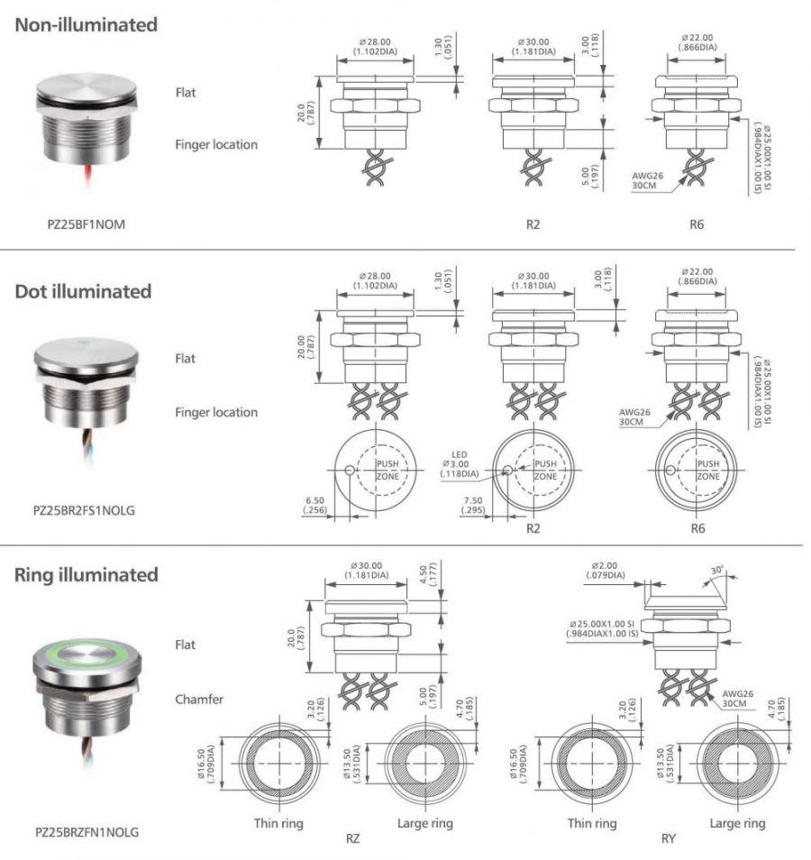 PZ25 Series latching piezo switch switch drawing