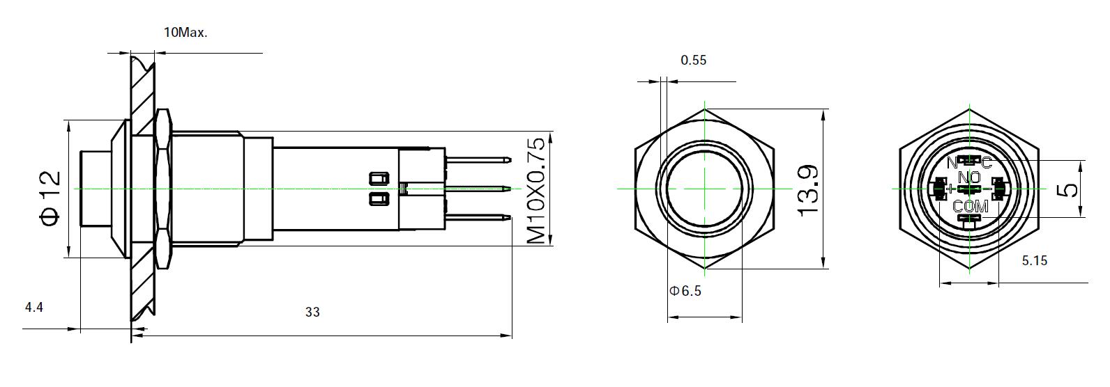 L10 Series anti vandal switch drawing