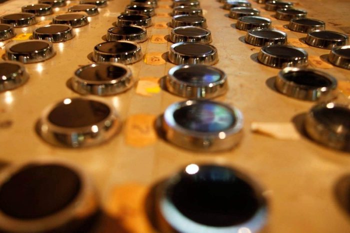 Old theatre panel mount push button on off