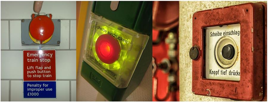 Emergency stop push button with molly-guard and break glass covers